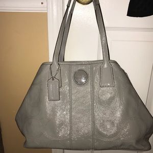 Coach grey patent leather stitch kisslock EUC